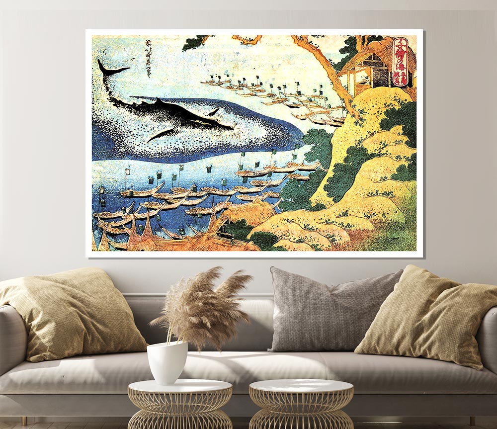 Hokusai Ocean Landscape And Whale Print Poster Wall Art