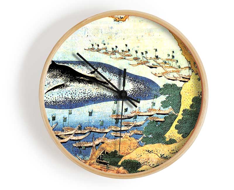 Hokusai Ocean Landscape And Whale Clock - Wallart-Direct UK