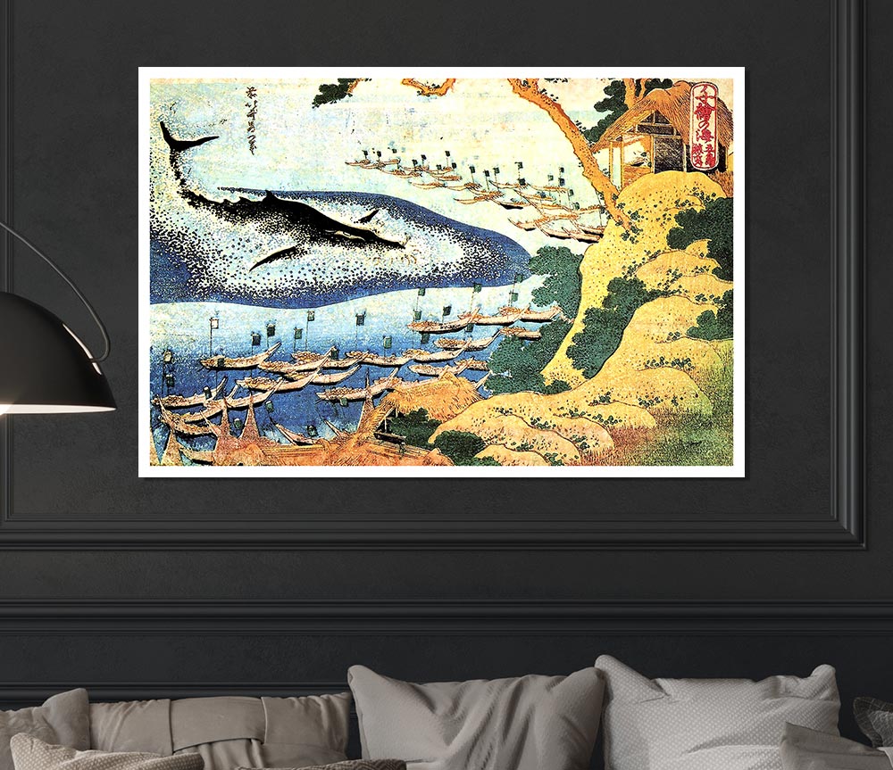 Hokusai Ocean Landscape And Whale Print Poster Wall Art