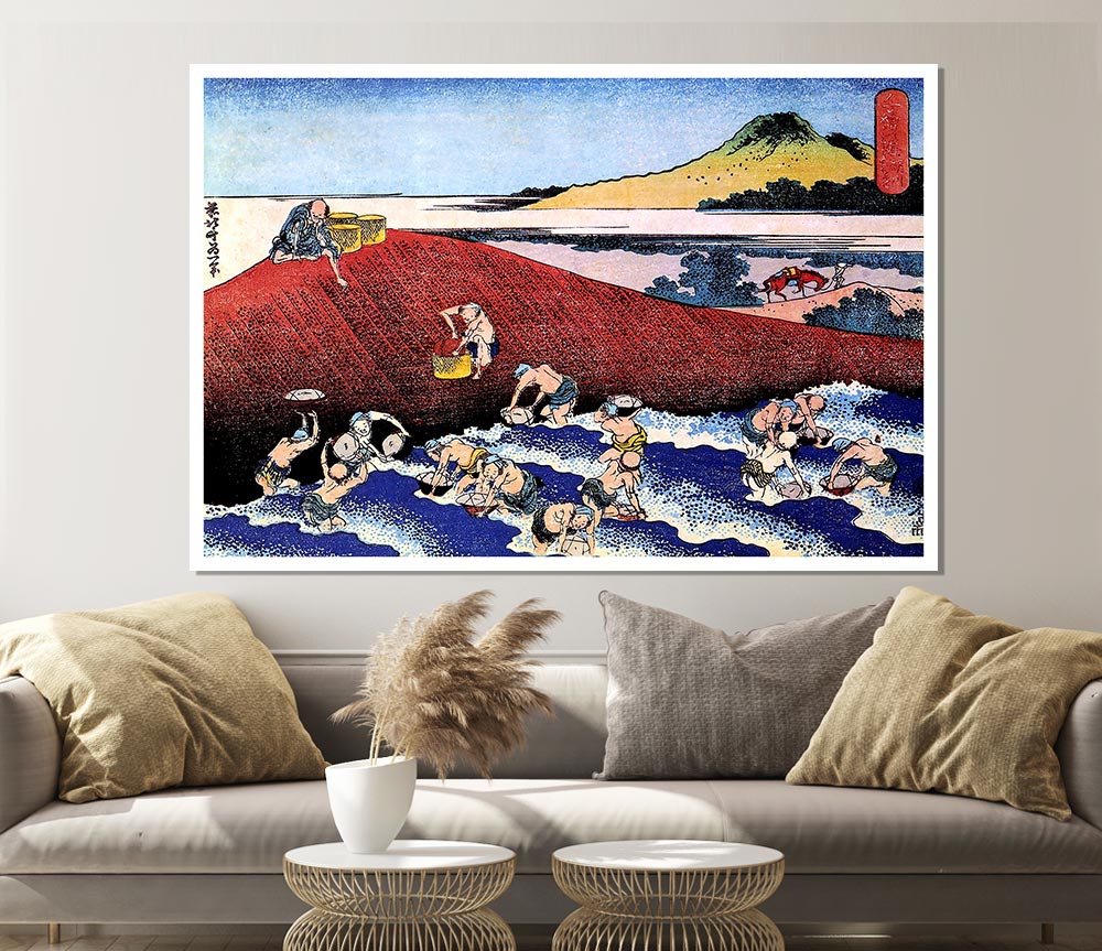 Hokusai Ocean Landscape With Fishermen Print Poster Wall Art