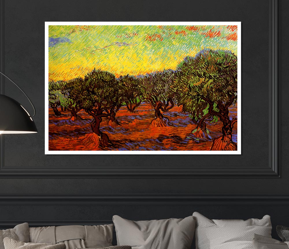 Van Gogh Olive Grove Orange Sky Print Poster Wall Art