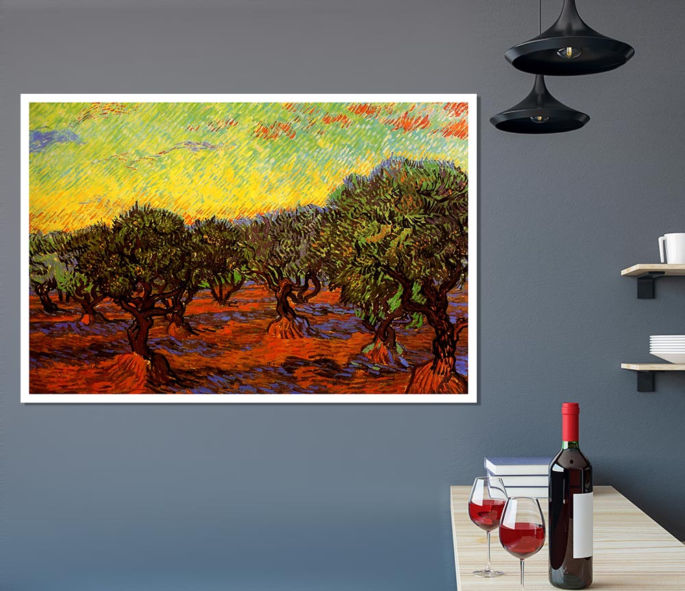 Van Gogh Olive Grove Orange Sky Print Poster Wall Art