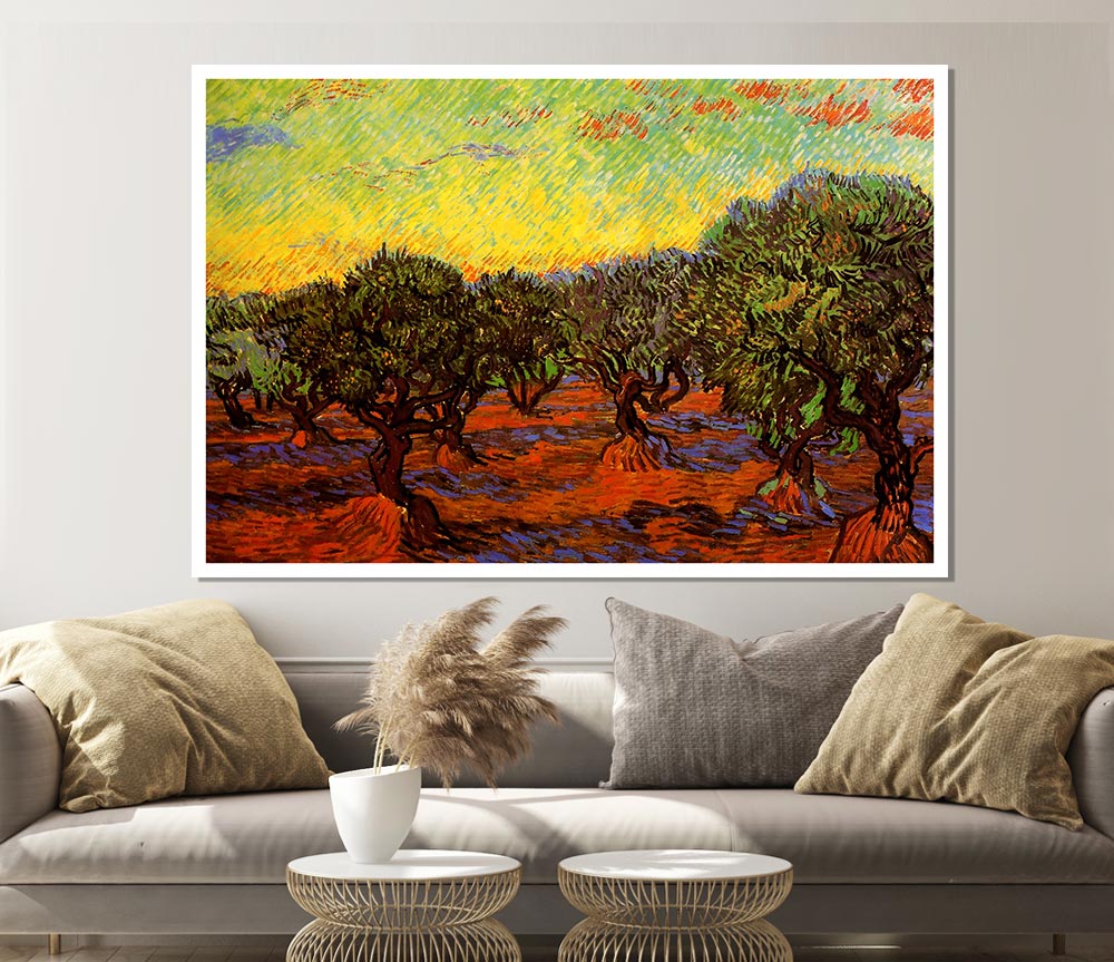 Van Gogh Olive Grove Orange Sky Print Poster Wall Art