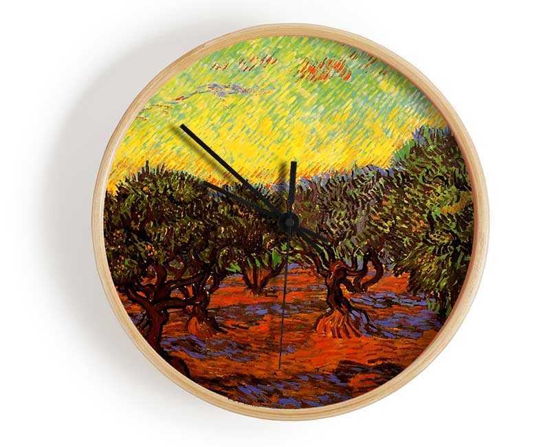 Van Gogh Olive Grove Orange Sky Clock - Wallart-Direct UK