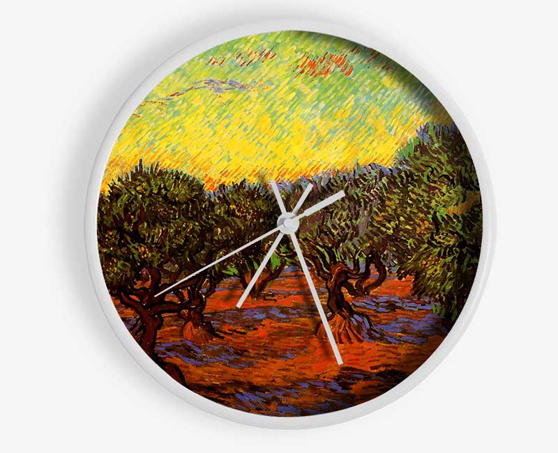 Van Gogh Olive Grove Orange Sky Clock - Wallart-Direct UK