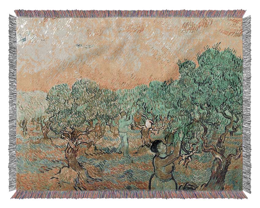 Van Gogh Olive Pickers In A Grove Woven Blanket