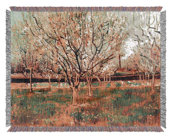 Van Gogh Orchard In Blossom Plum Trees Woven Blanket