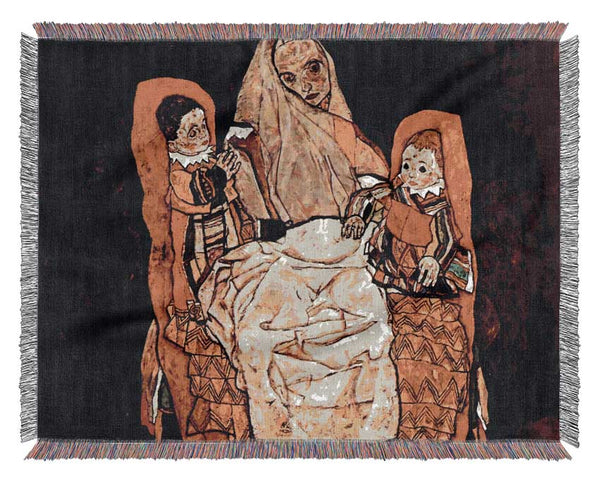 Schiele Parent With Two Children The Mother Woven Blanket