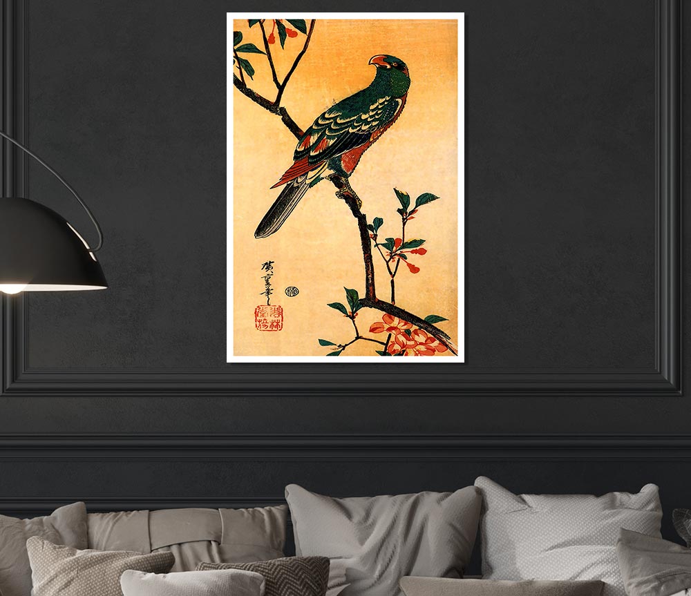 Hiroshige Parrot On A Blooming Branch Print Poster Wall Art