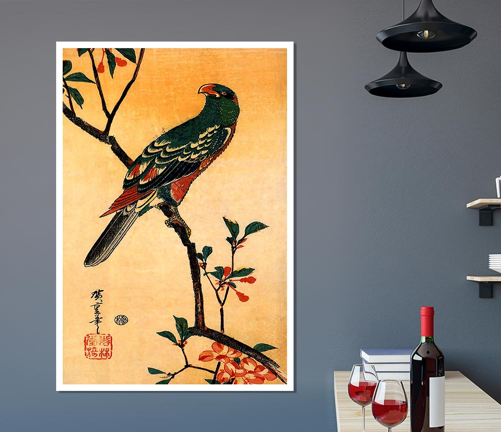 Hiroshige Parrot On A Blooming Branch Print Poster Wall Art