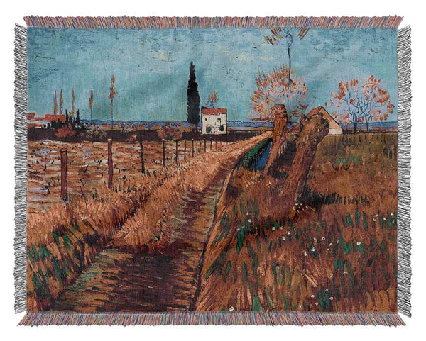 Van Gogh Path Through A Field With Willows Woven Blanket