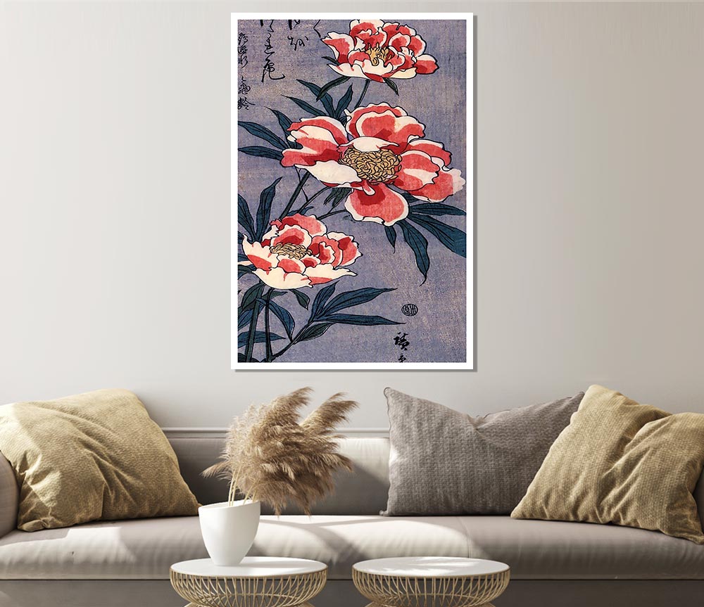 Hiroshige Peonies Print Poster Wall Art