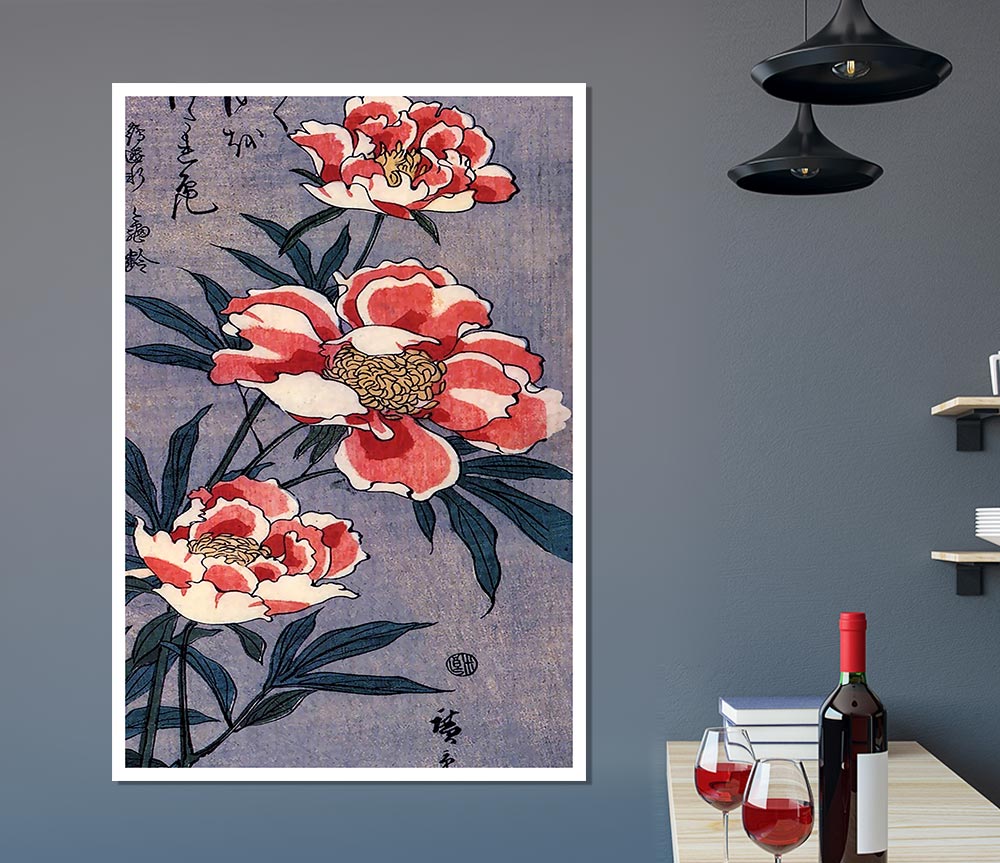 Hiroshige Peonies Print Poster Wall Art