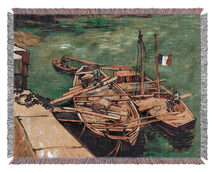 Van Gogh Quay With Men Unloading Sand Barges Woven Blanket