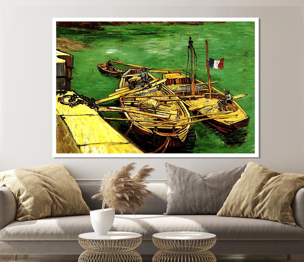 Van Gogh Quay With Men Unloading Sand Barges Print Poster Wall Art