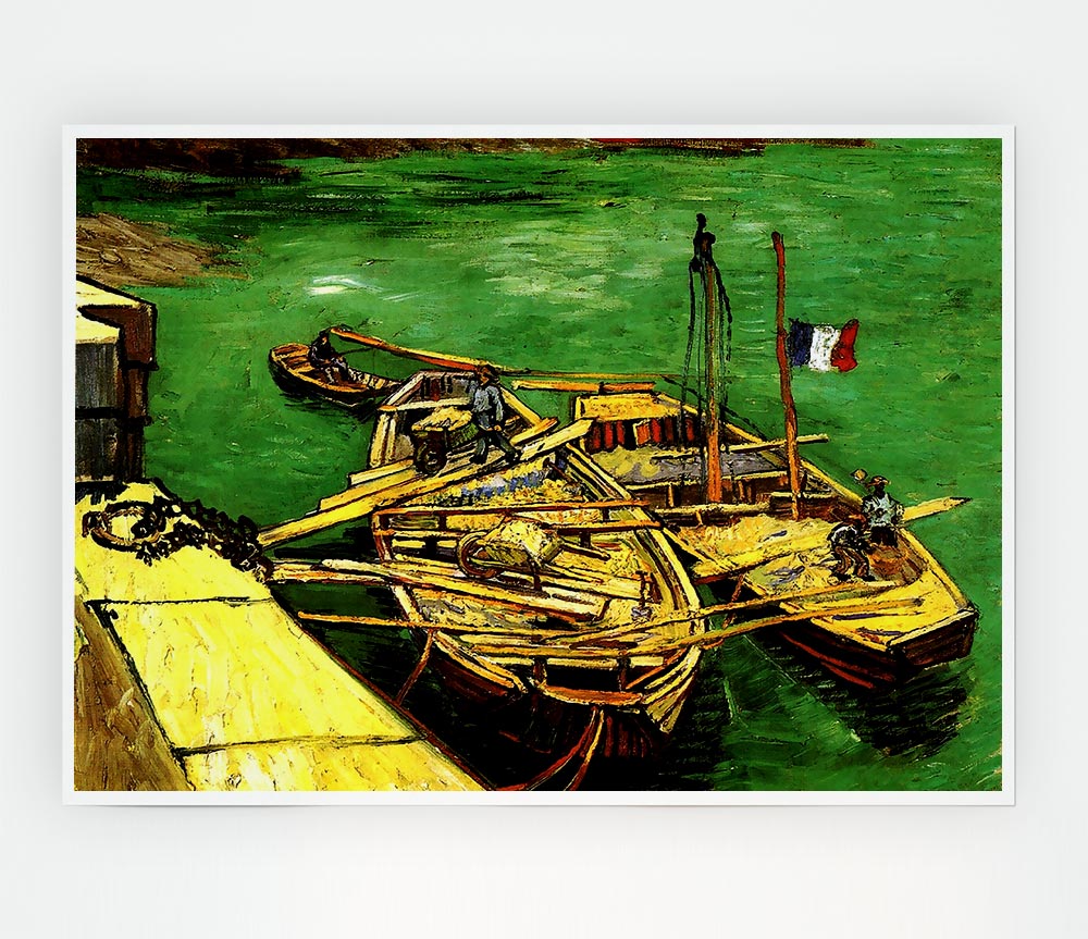 Van Gogh Quay With Men Unloading Sand Barges Print Poster Wall Art