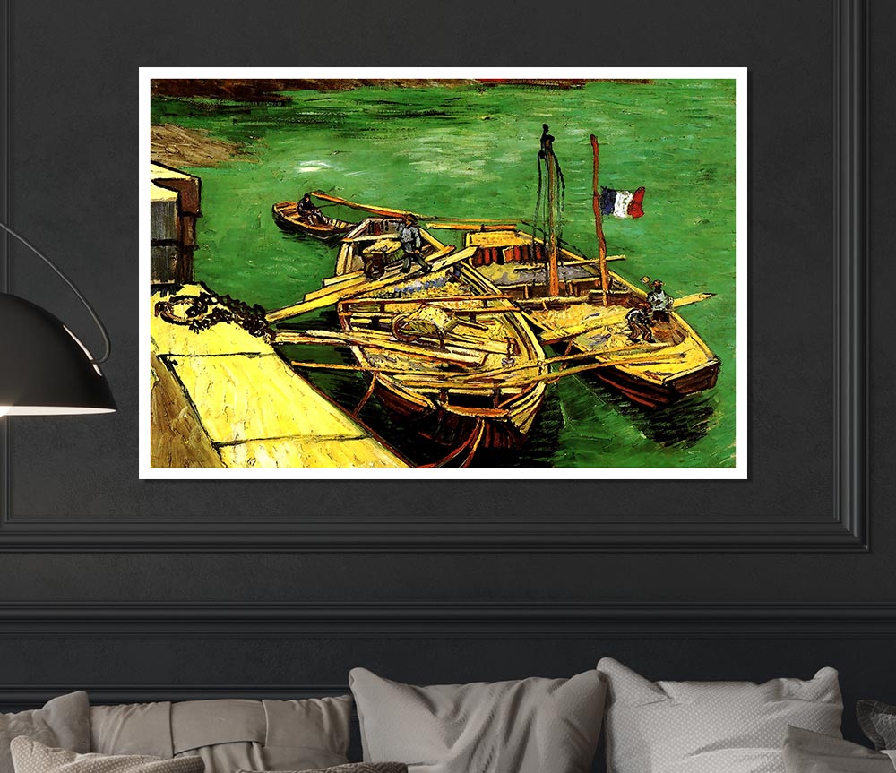 Van Gogh Quay With Men Unloading Sand Barges Print Poster Wall Art