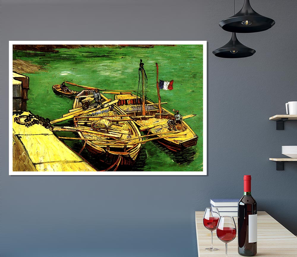 Van Gogh Quay With Men Unloading Sand Barges Print Poster Wall Art