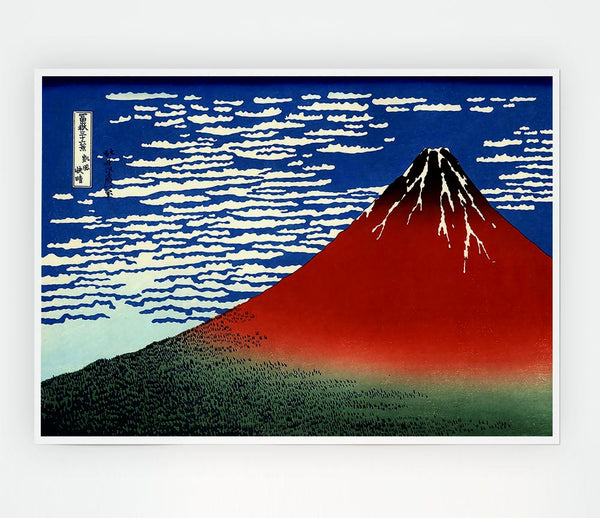 Hokusai Red Southern Wind On Fiji On A Clear Morning Print Poster Wall Art