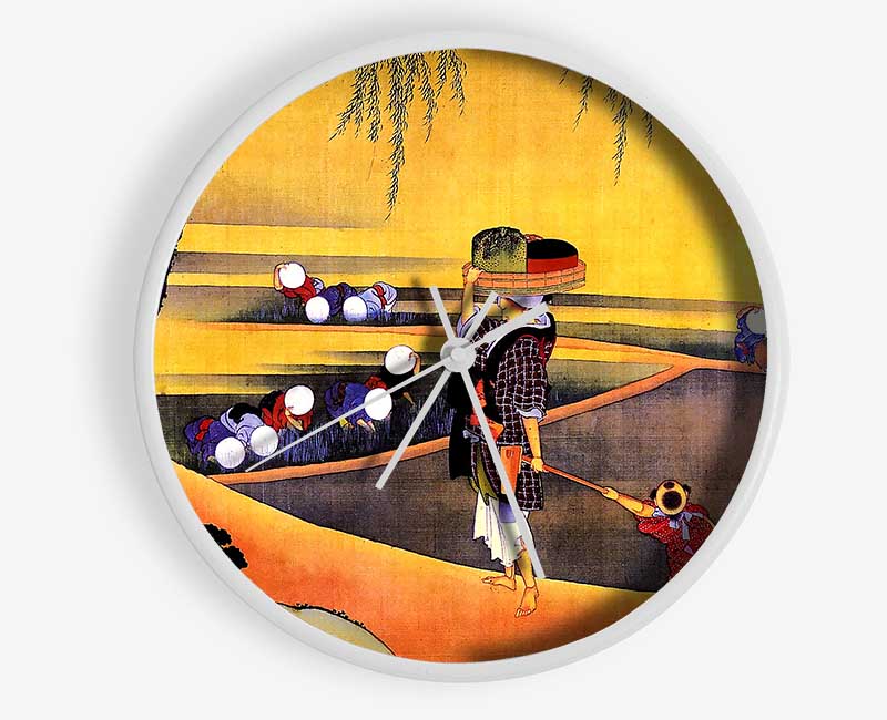 Hokusai Rice Fields Clock - Wallart-Direct UK