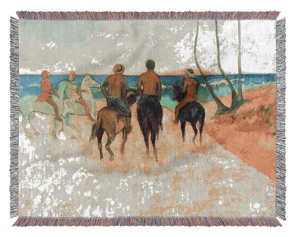 Gauguin Riding On The Beach 2 Woven Blanket