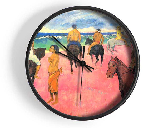 Gauguin Riding On The Beach Clock - Wallart-Direct UK