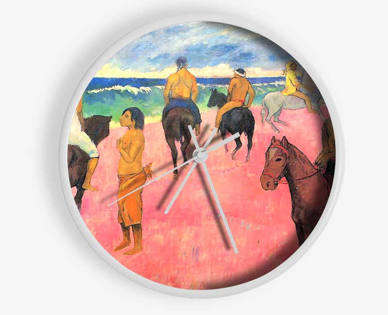 Gauguin Riding On The Beach Clock - Wallart-Direct UK