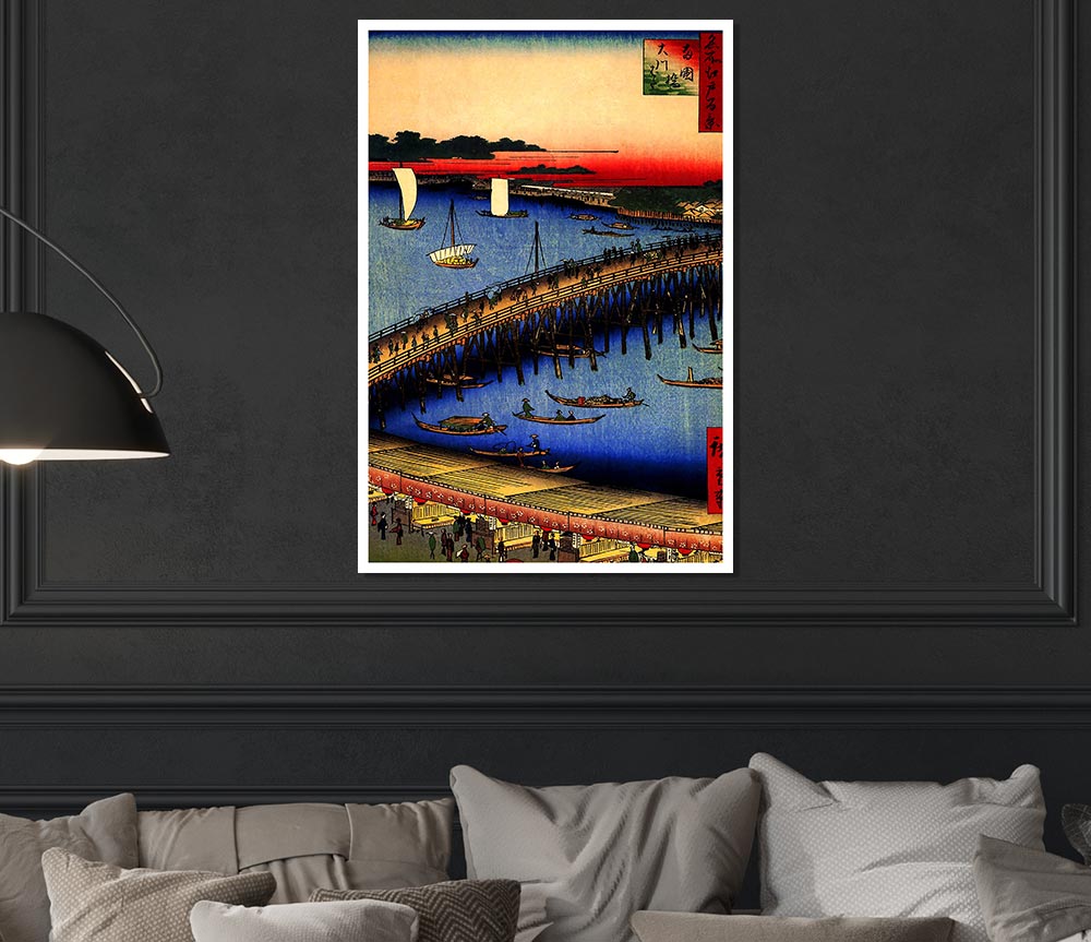 Hiroshige Ryogoku Bridge And The Great Riverbank Print Poster Wall Art