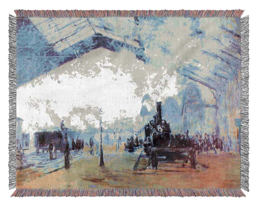 Monet Saint Lazare Station In Paris Woven Blanket