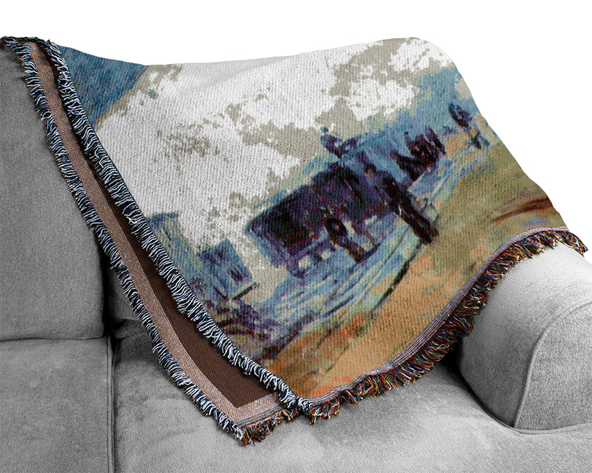 Monet Saint Lazare Station In Paris Woven Blanket