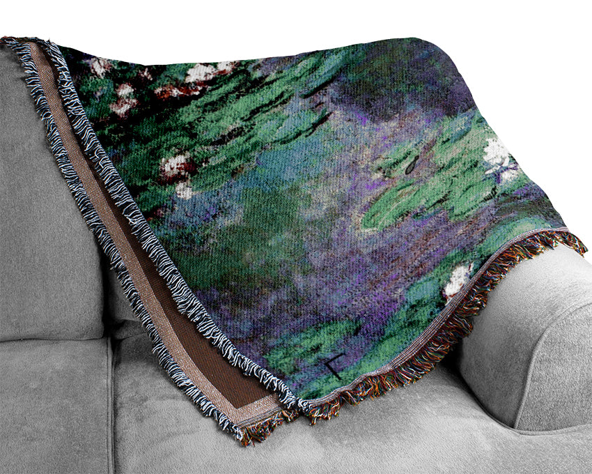 Monet Sea Roses Water Landscape Woven Blanket