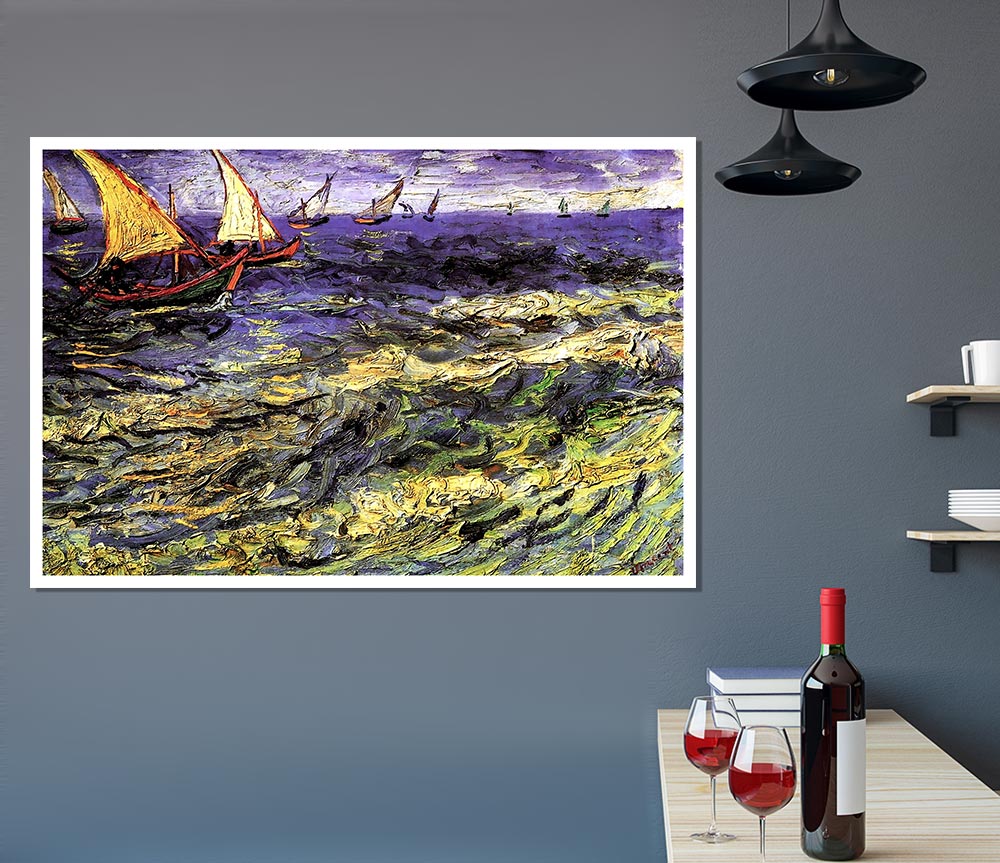 Van Gogh Seascape At Saintes Maries Print Poster Wall Art