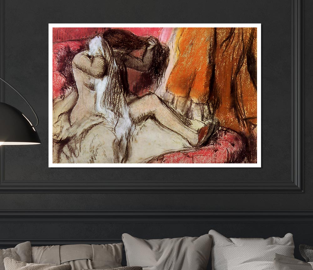 Degas Seated Female Nude On A Chaise Lounge Print Poster Wall Art