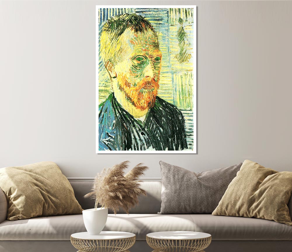 Van Gogh Self Portrait With Background Of Japanese Woodblock Print Poster Wall Art