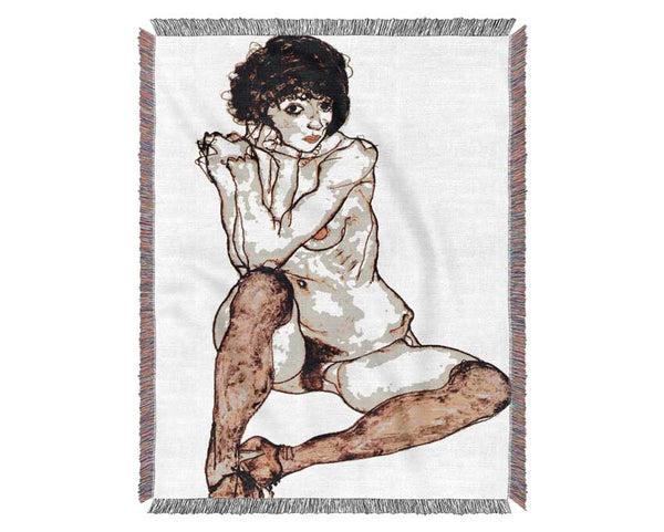 Schiele Sitting Female Nude Woven Blanket