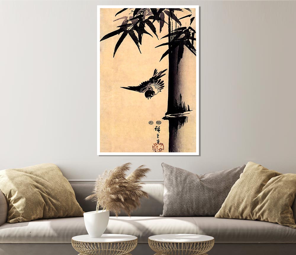 Hiroshige Sparrow And Bamboo 2 Print Poster Wall Art