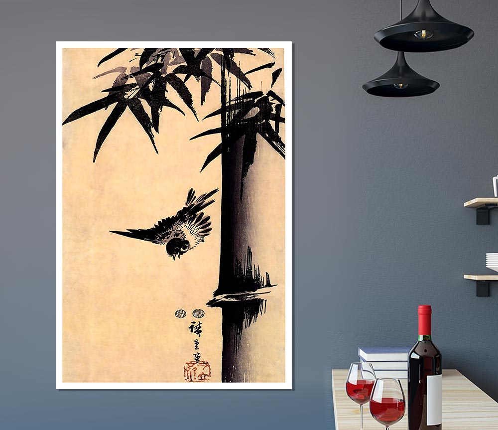 Hiroshige Sparrow And Bamboo 2 Print Poster Wall Art