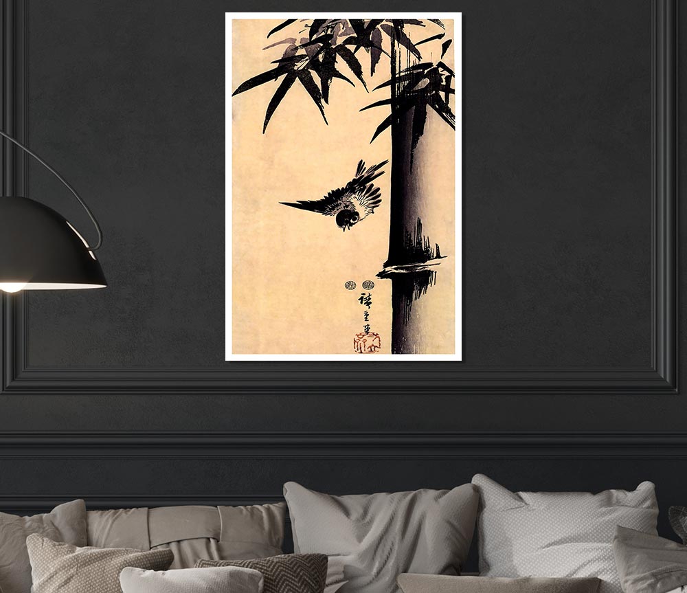 Hiroshige Sparrow And Bamboo 2 Print Poster Wall Art