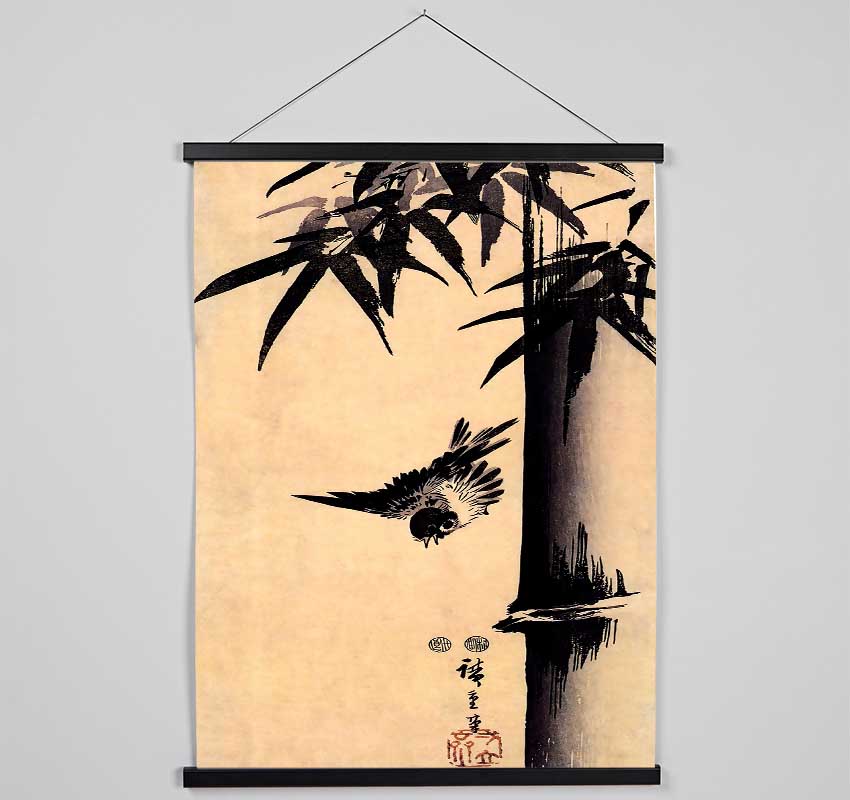 Hiroshige Sparrow And Bamboo 2 Hanging Poster - Wallart-Direct UK