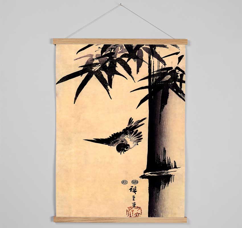 Hiroshige Sparrow And Bamboo 2 Hanging Poster - Wallart-Direct UK