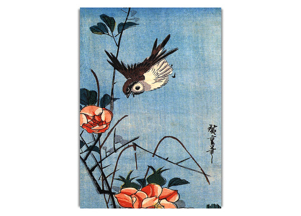 Sparrows And Wild Rose By Hiroshige