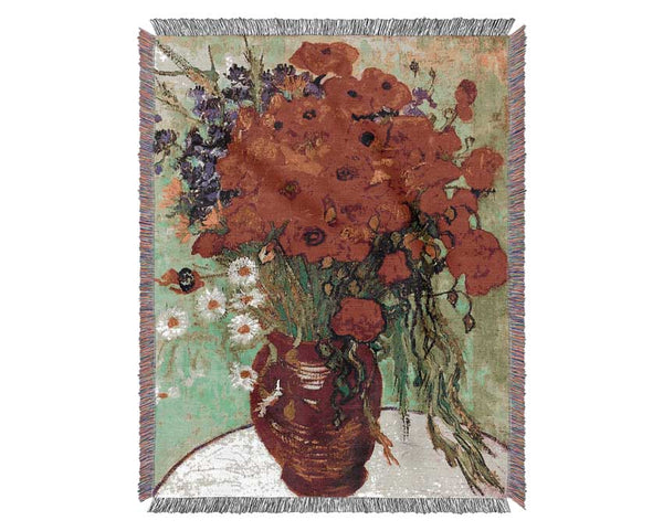 Van Gogh Still Life Red Poppies And Daisies Woven Blanket