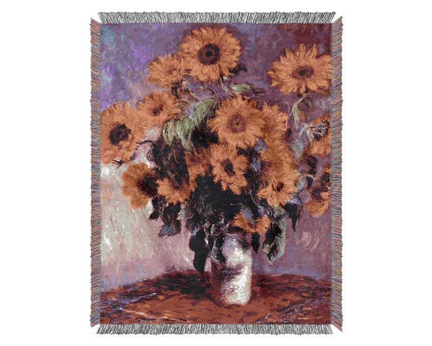 Monet Still Life Sunflowers Woven Blanket