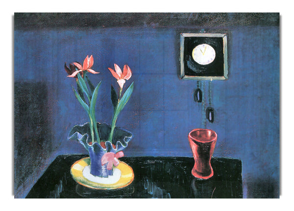 Still Life With Clock And Tulip Pot By Walter Gramatte