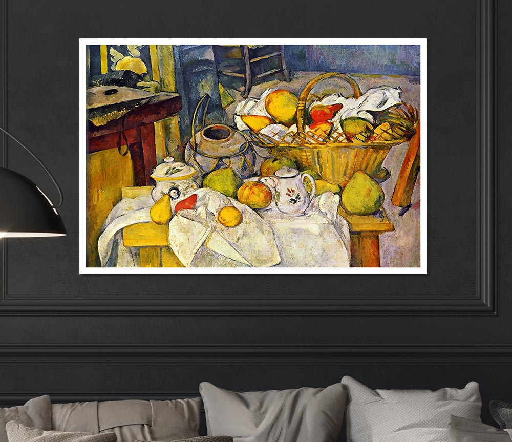 Cezanne Still Life With Fruit Basket Print Poster Wall Art