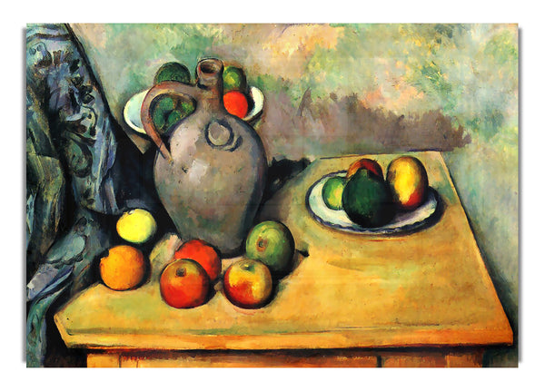 Still Life, Pitcher And Fruit On A Table By Cezanne