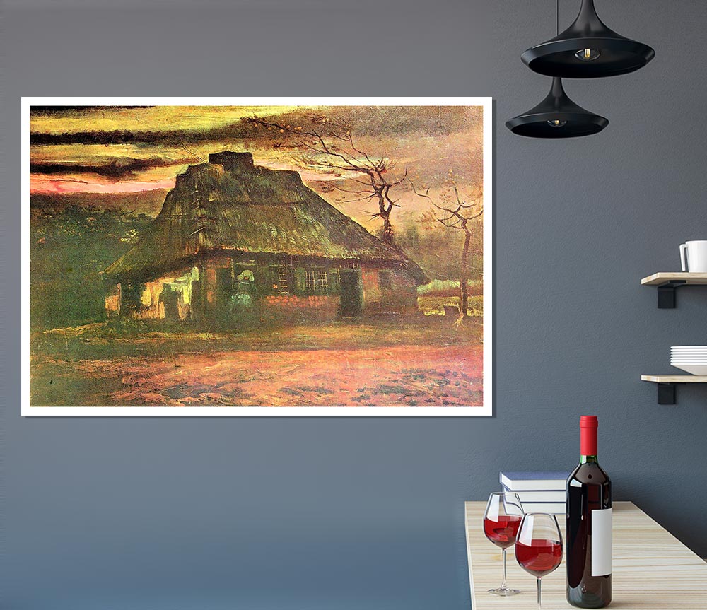 Van Gogh Straw Hut At Dusk Print Poster Wall Art