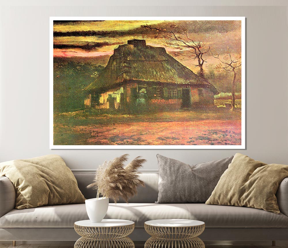 Van Gogh Straw Hut At Dusk Print Poster Wall Art