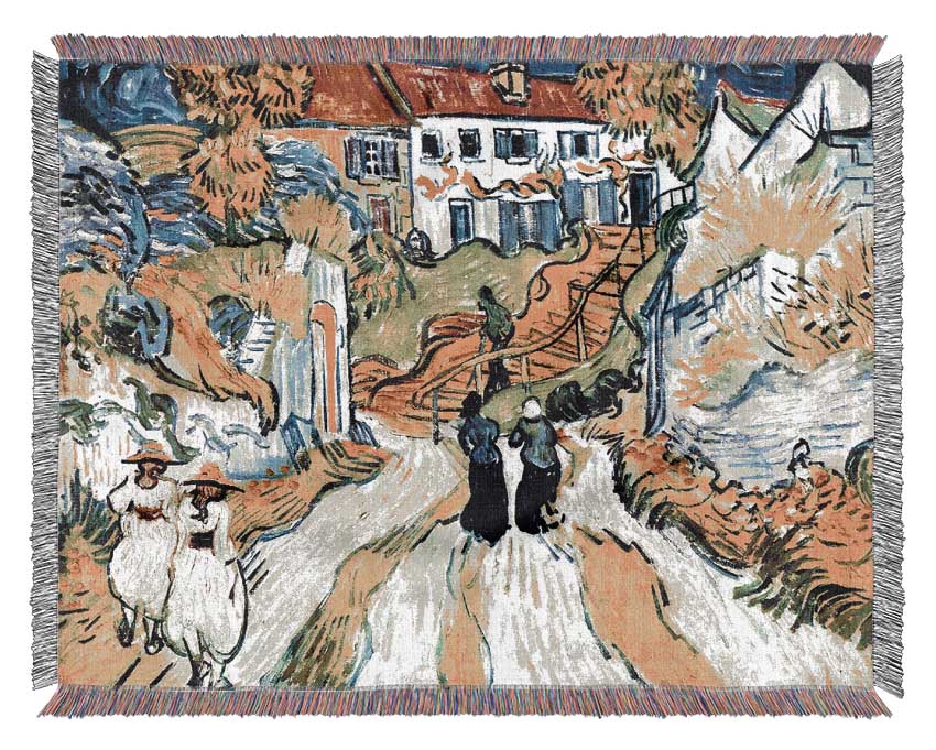 Van Gogh Street And Road In Auver Woven Blanket