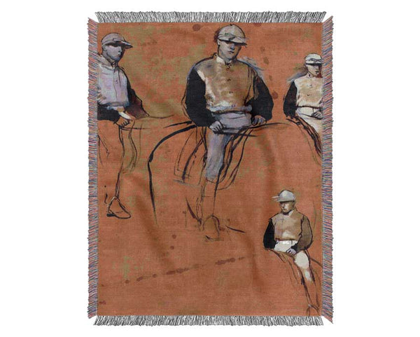 Degas Study With Four Jockeys Woven Blanket